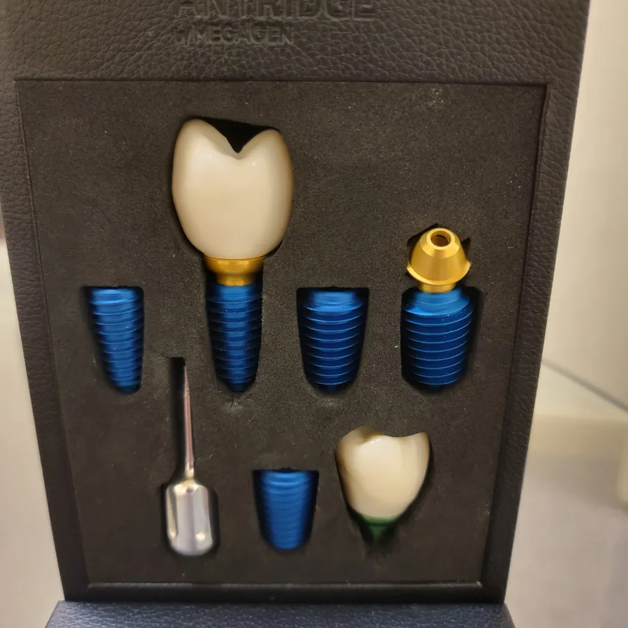 Dental implant model with crown and implant parts